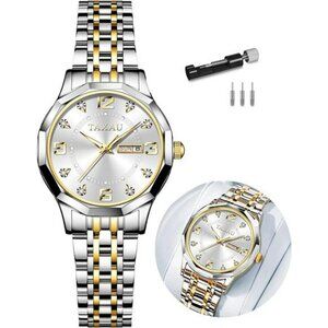 Taxau Womens Luxury Diamond Watch Gold Silver Waterproof Quartz Small Wrist